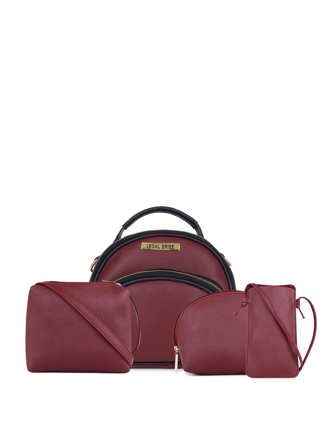 

LEGAL BRIBE Combo of 4 Structured Handheld Bag with Cut Work, Maroon