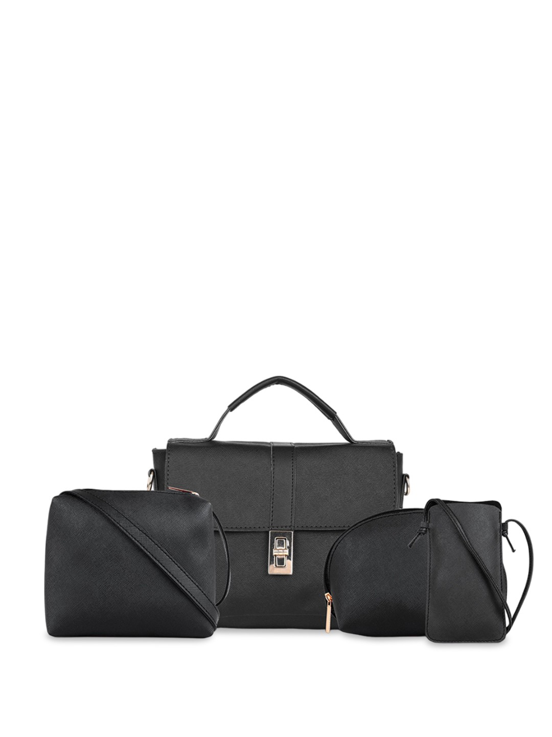

LEGAL BRIBE Combo of 4 Textured Flap Satchel Bag, Black