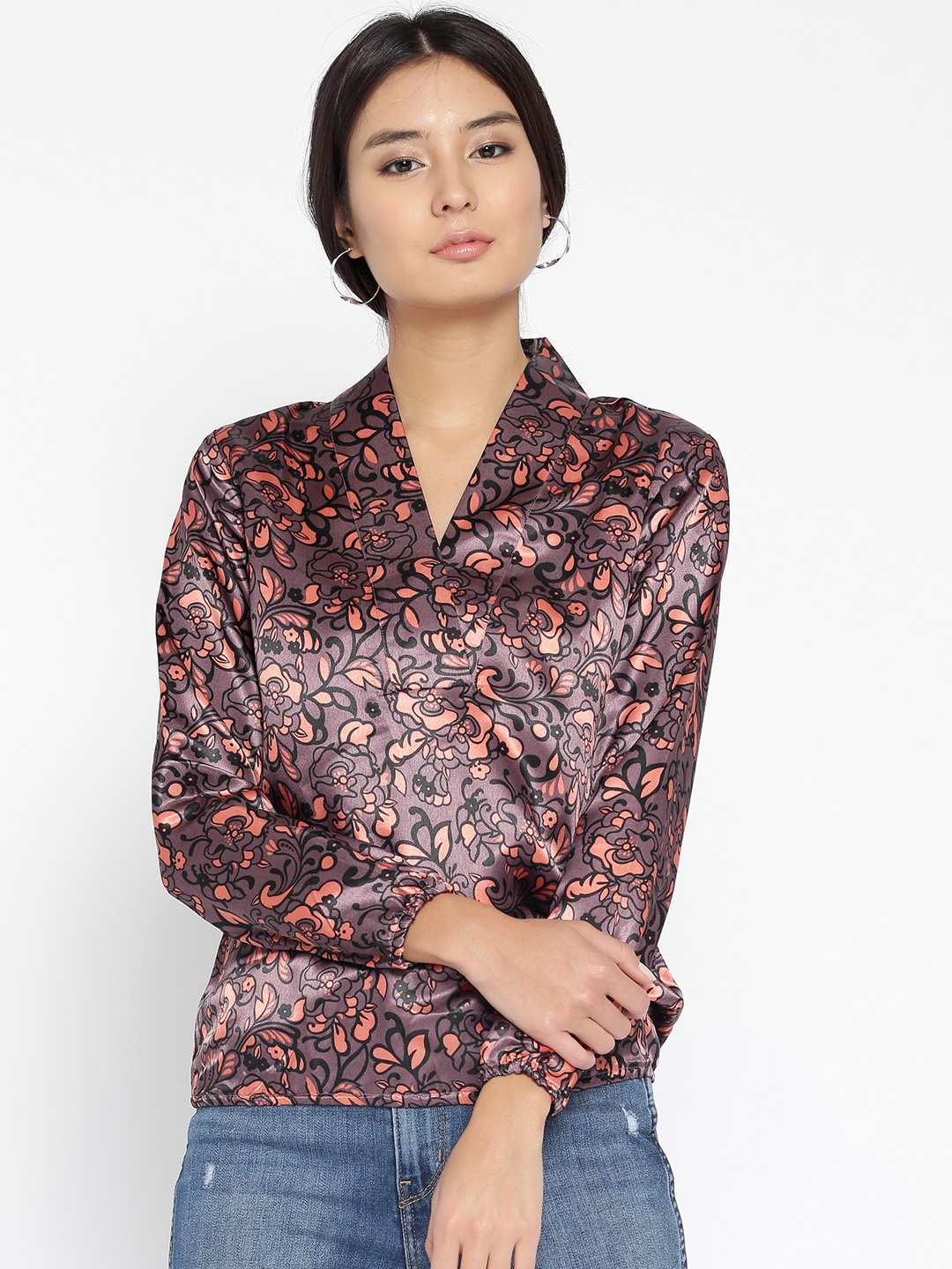 

Style Quotient Women Purple & Orange Floral Print Top