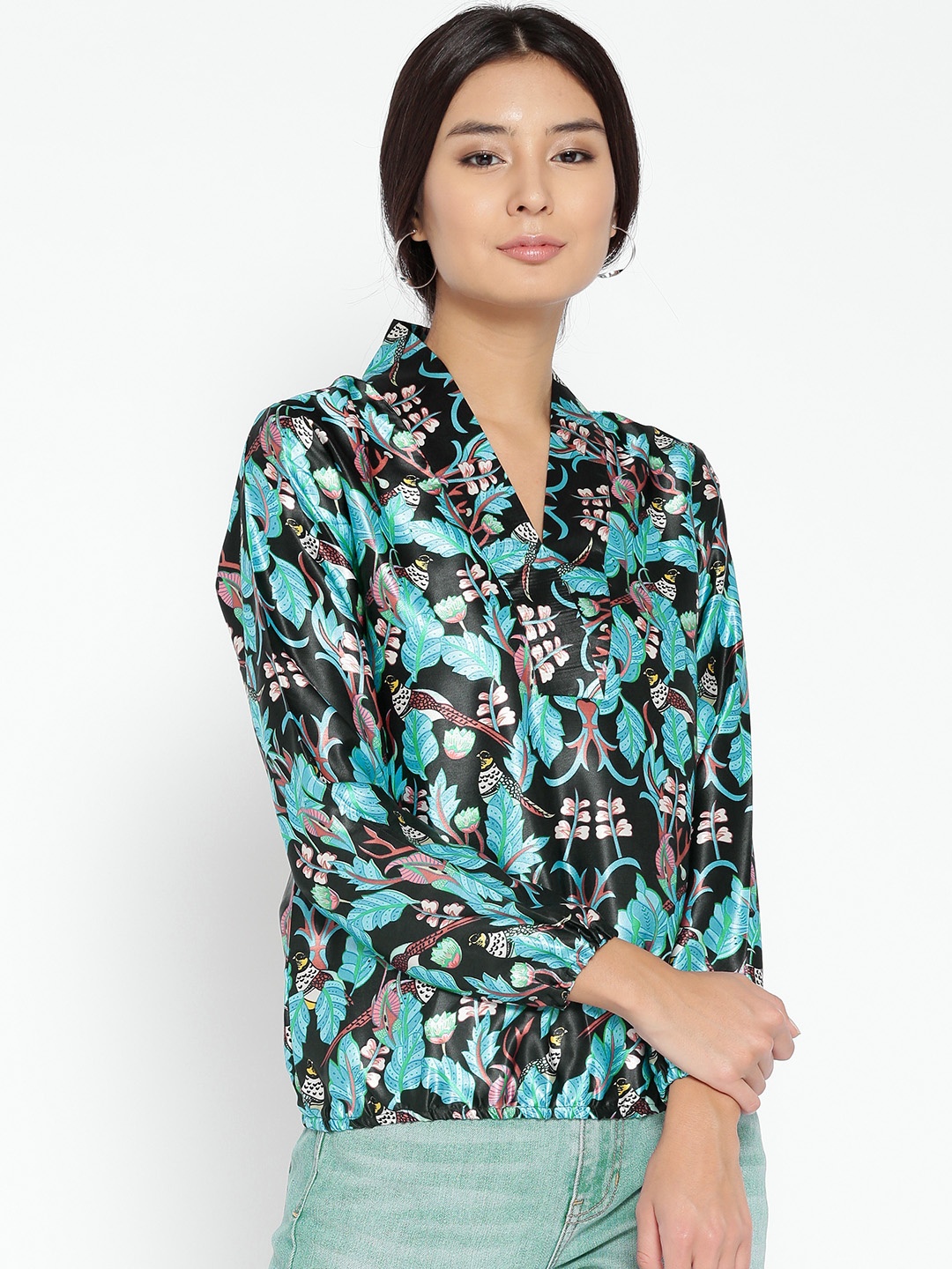 

Style Quotient Women Black & Green Printed Top