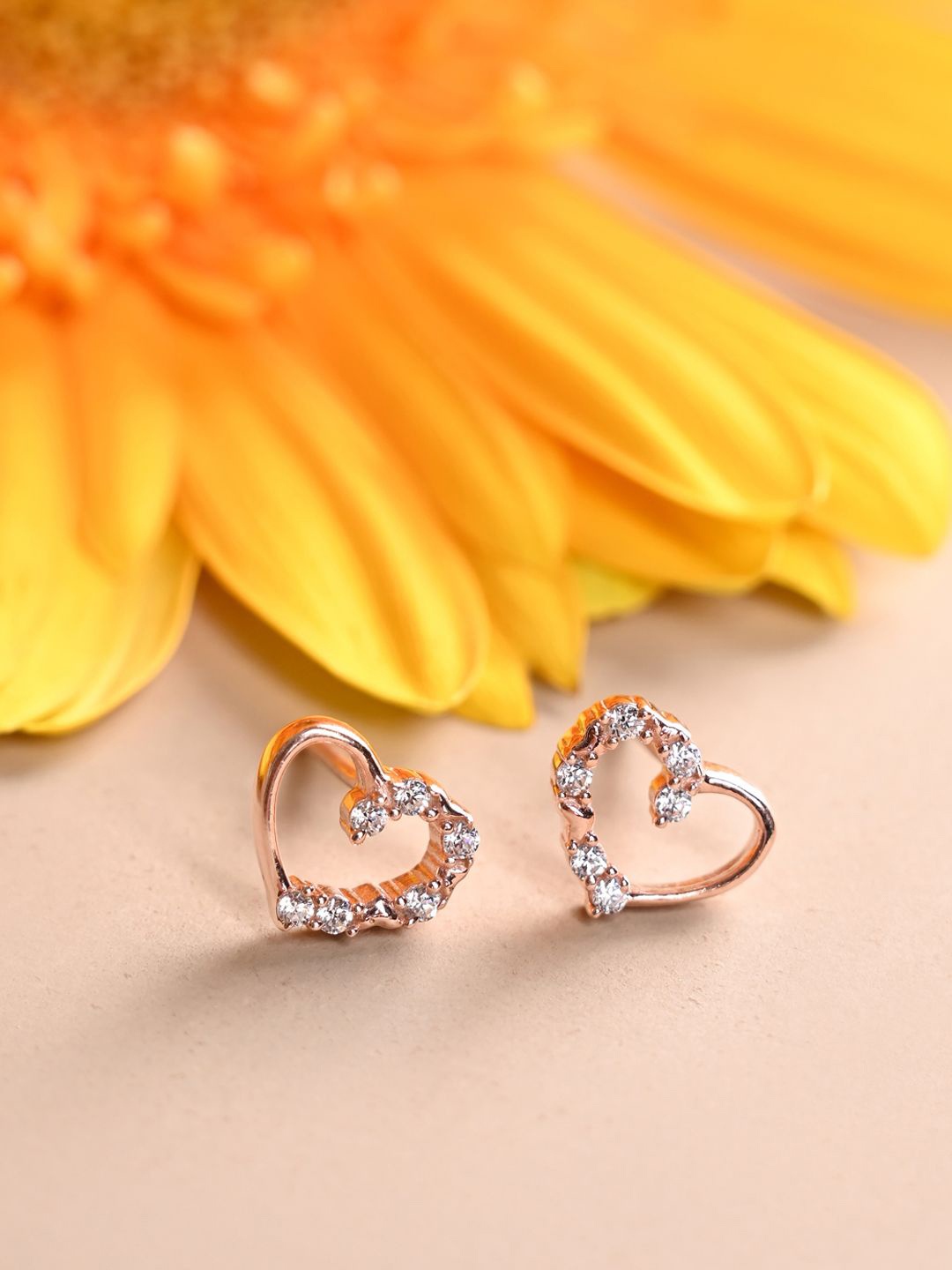 

Clara 925 Sterling Silver Rose Gold-Plated CZ Stone Studded Heart Shaped Studs Earrings