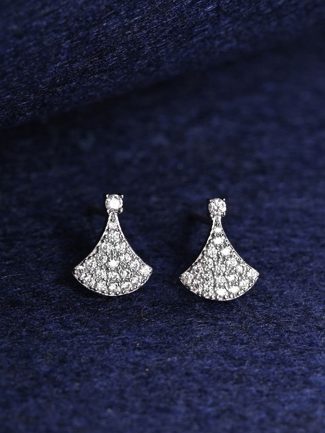 

Clara 925 Sterling Silver Rhodium-Plated CZ Stone Studded Contemporary Studs Earrings