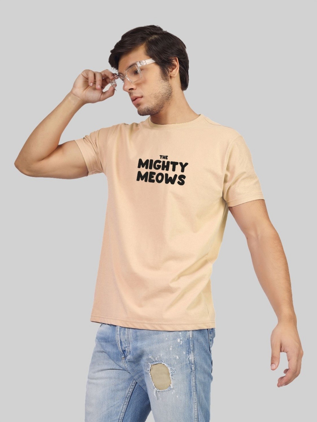 Greylongg Men Graphic Printed Round Neck T-shirt, Beige