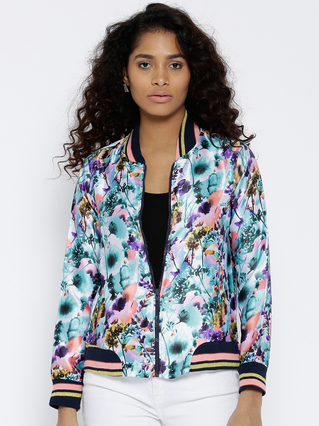 

Style Quotient Women Blue Printed Bomber