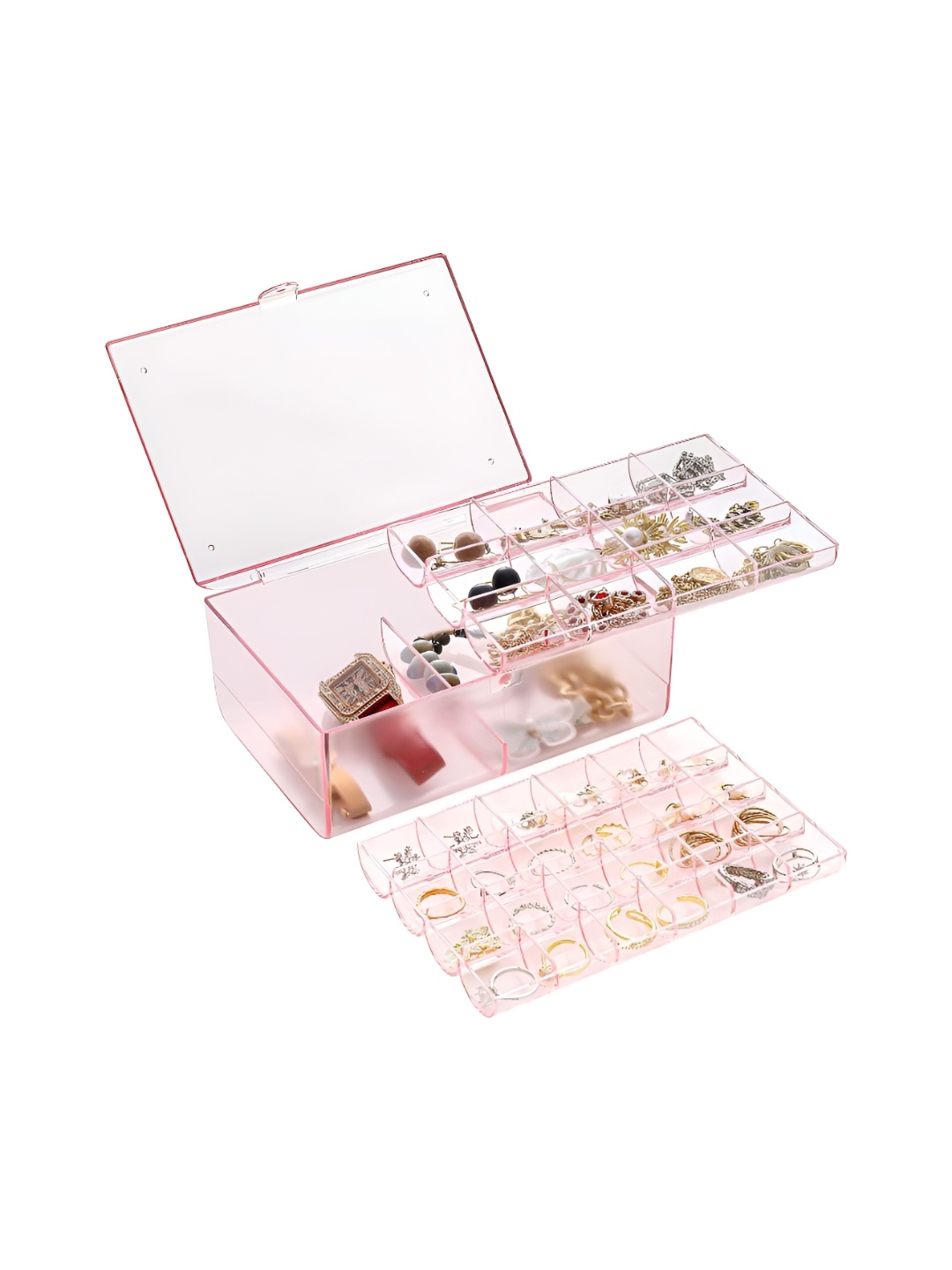 

HOUSE OF QUIRK Pink & Transparent Acrylic Multi-Layer Jewellery Organiser