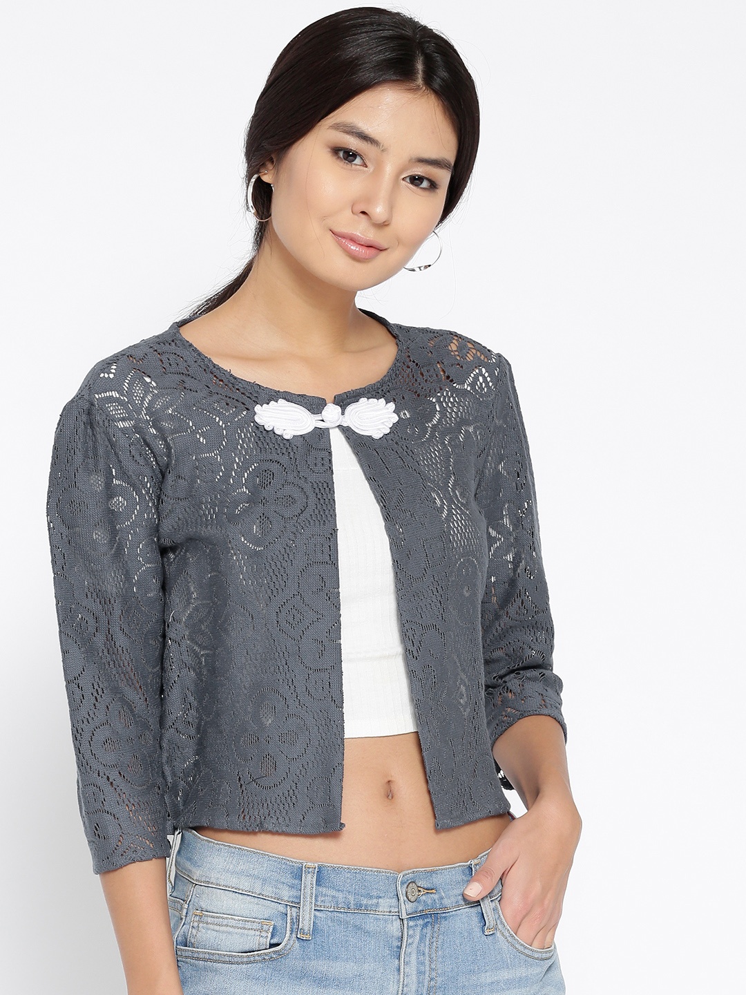 

Style Quotient Grey Lace Crop Shrug
