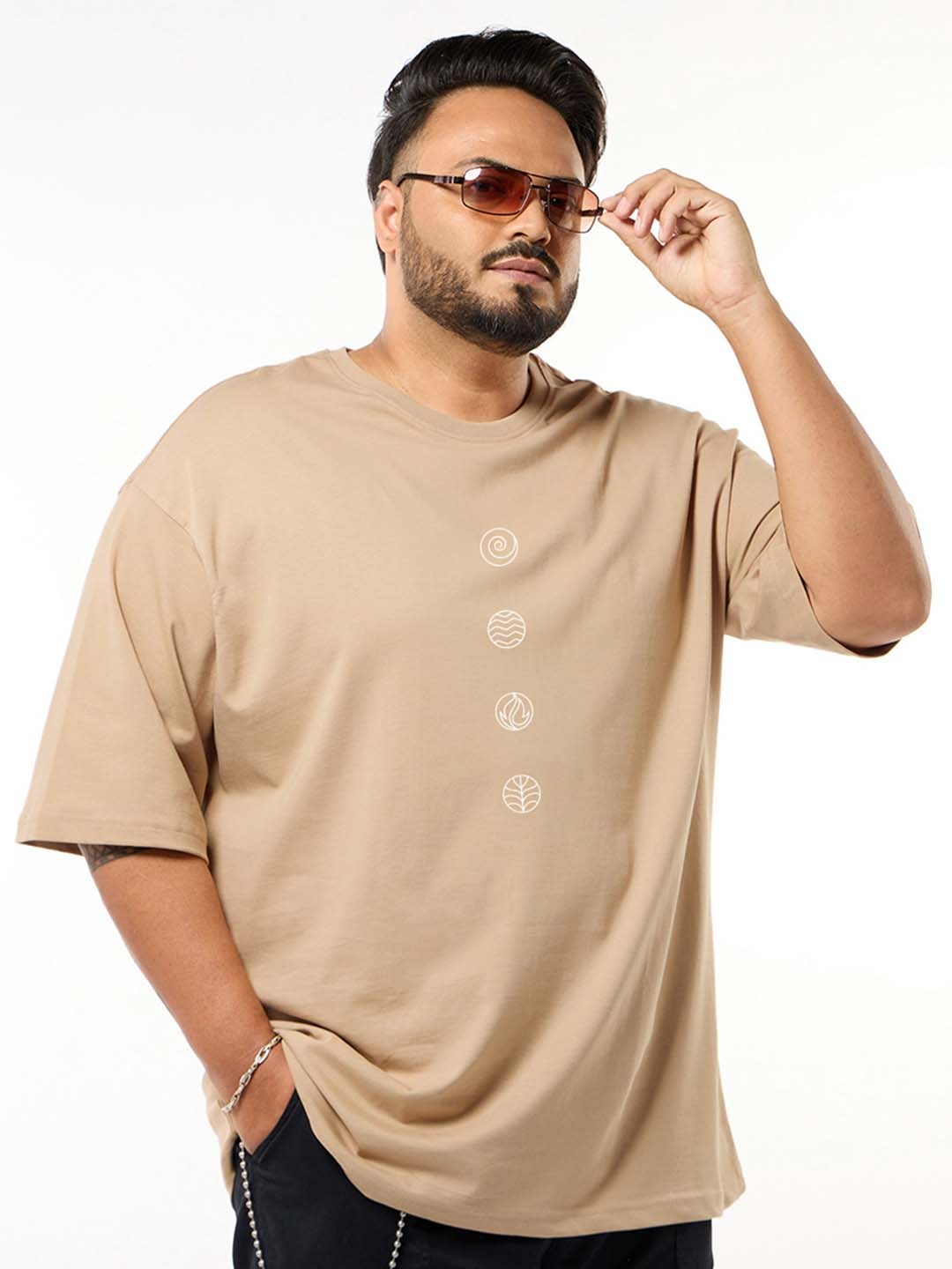 

Bewakoof Plus Men Graphic Printed Round Neck Cotton Oversized T-shirt, Brown