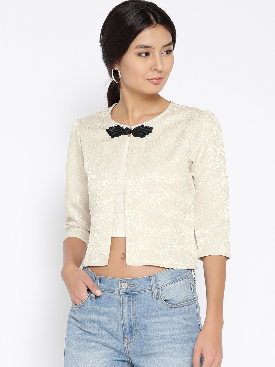 

Style Quotient Beige Self-Design Crop Shrug
