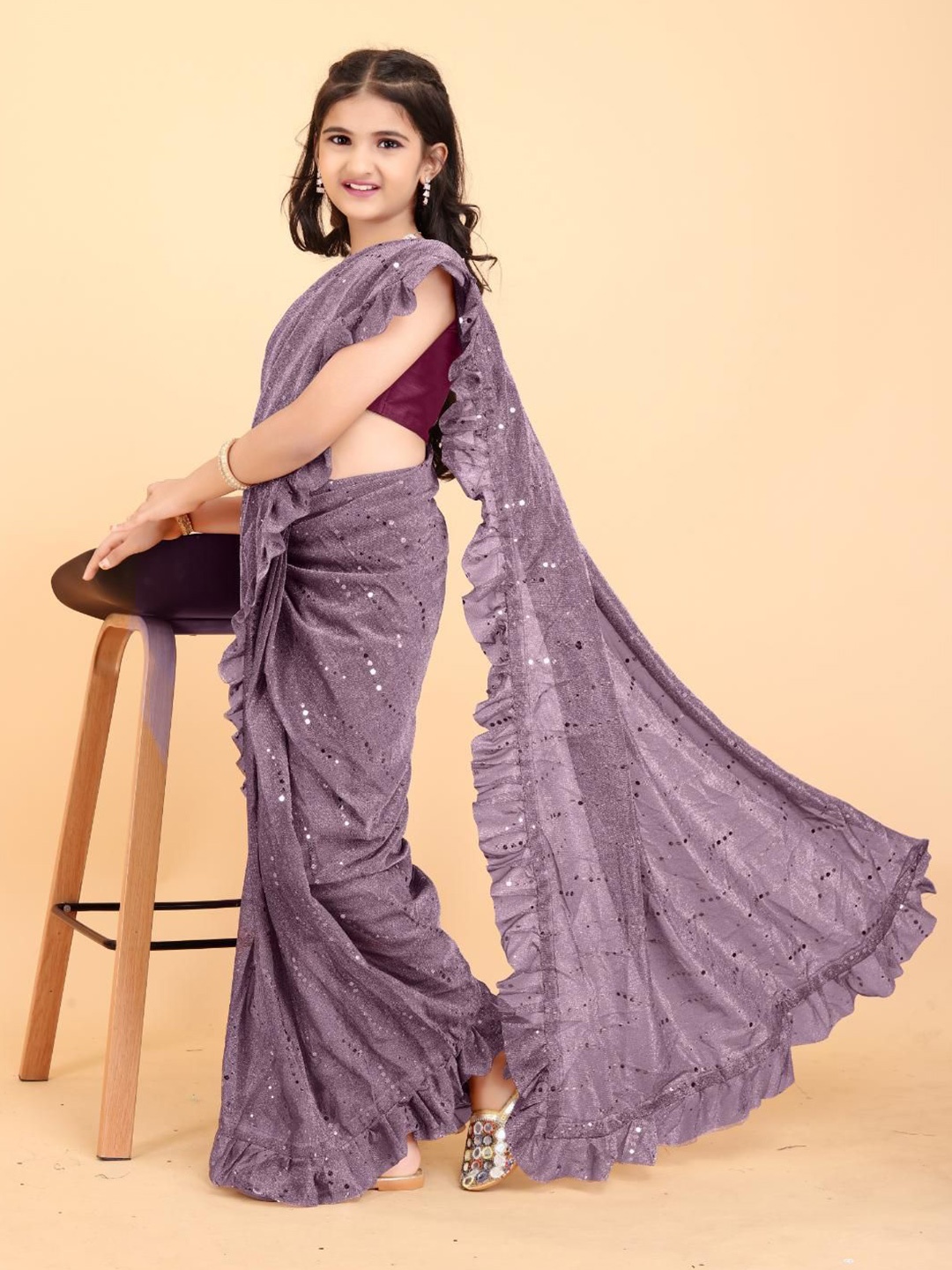 

Shrithi Fashion Fab Embellished Zari Supernet Ready to Wear Saree, Purple