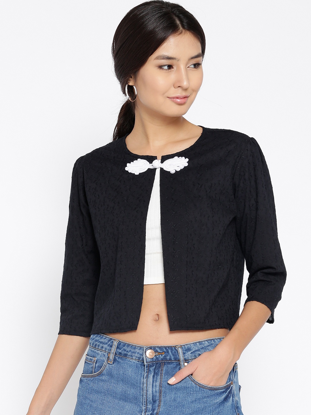

Style Quotient Black Embroidered Crop Shrug