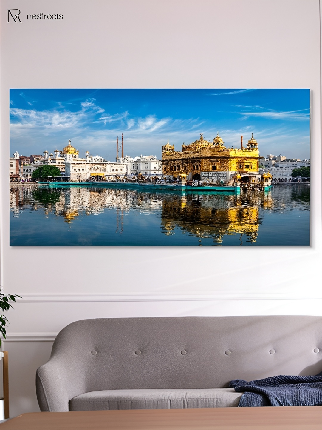 nestroots Blue & White Temple Canvas Framed Painting Wall Art