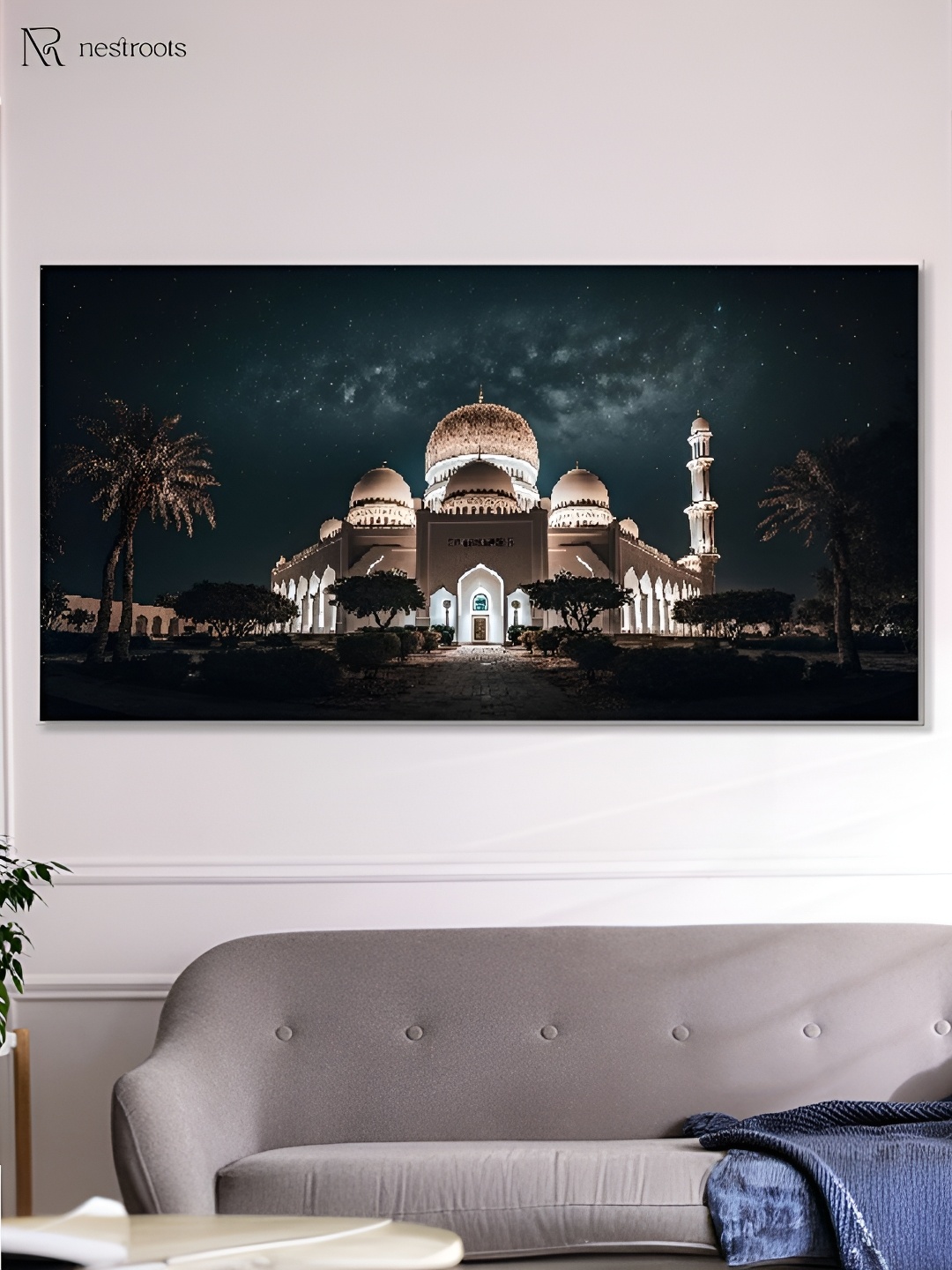 nestroots Blue & Brown Mosque Canvas Framed Painting Wall Art