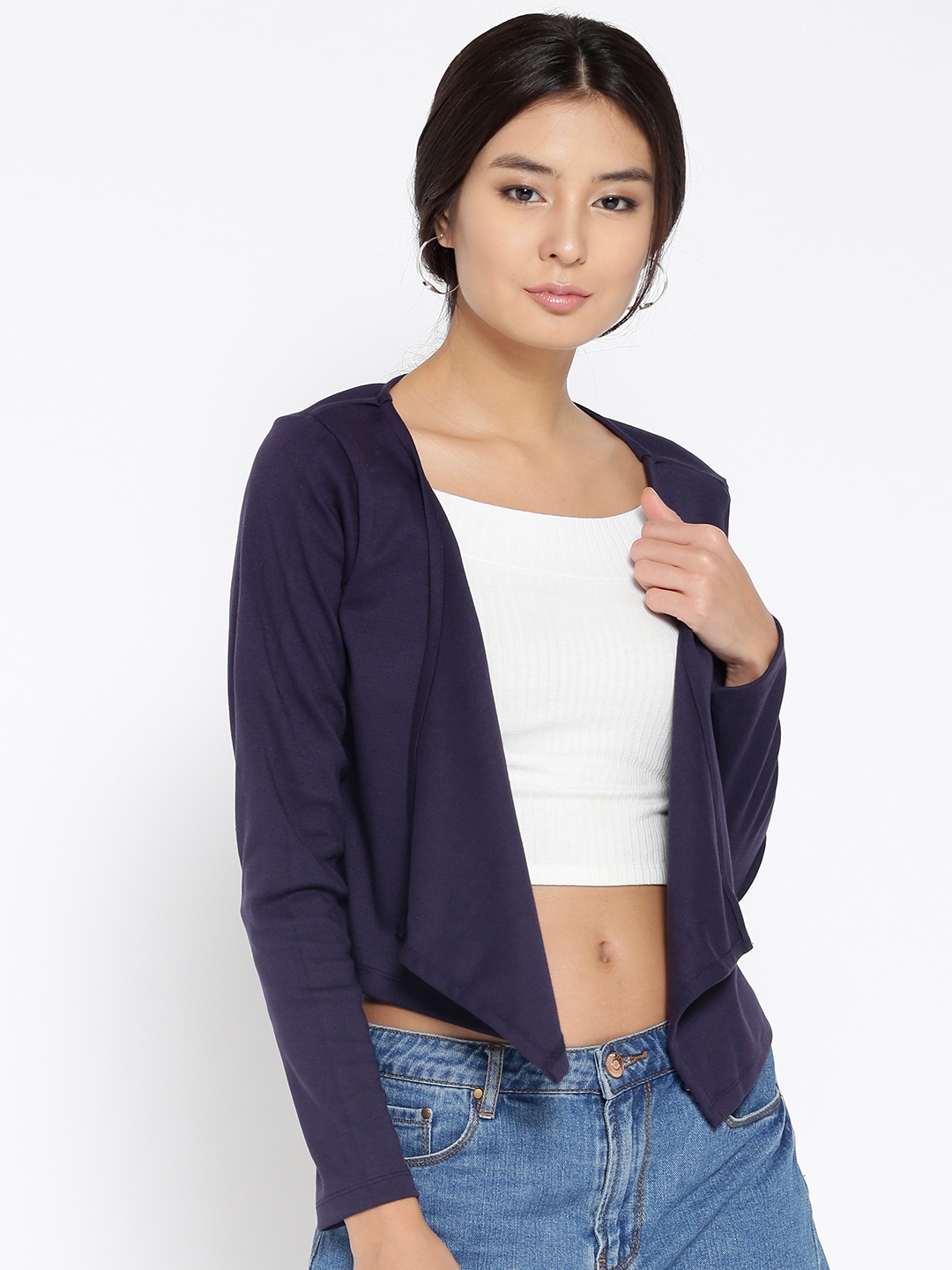 

Style Quotient Navy Solid Open Front Crop Shrug, Navy blue