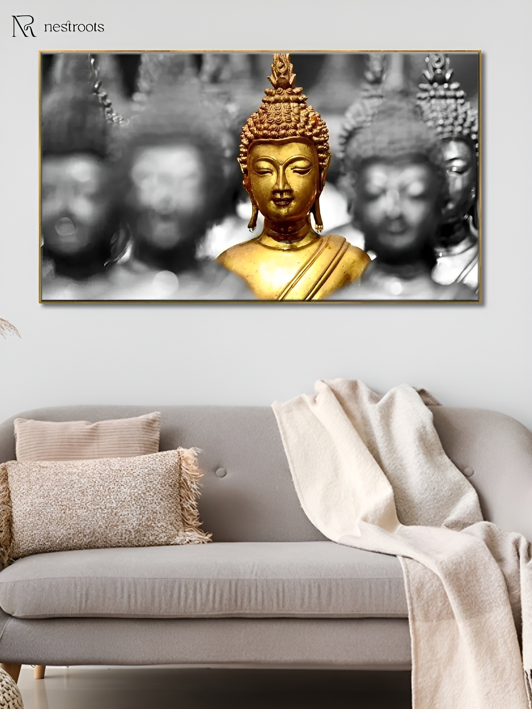 

nestroots Grey & Gold Toned Buddha Religious Canvas Wall Art