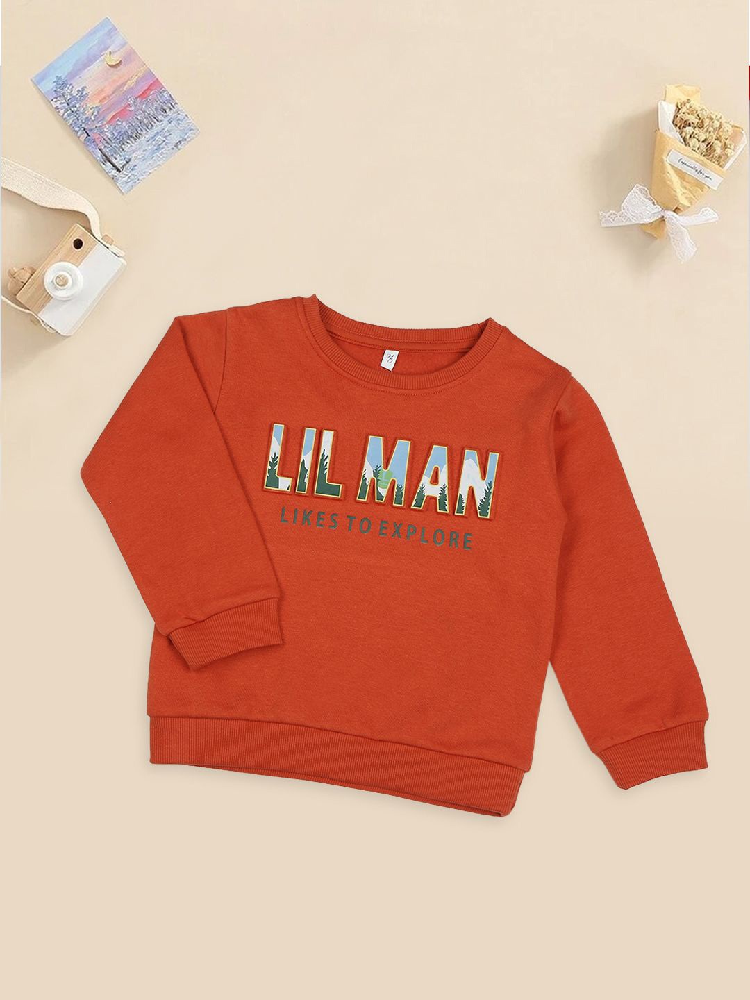 

MeeMee Boys Alphanumeric Printed Long Sleeves Sweatshirt, Rust