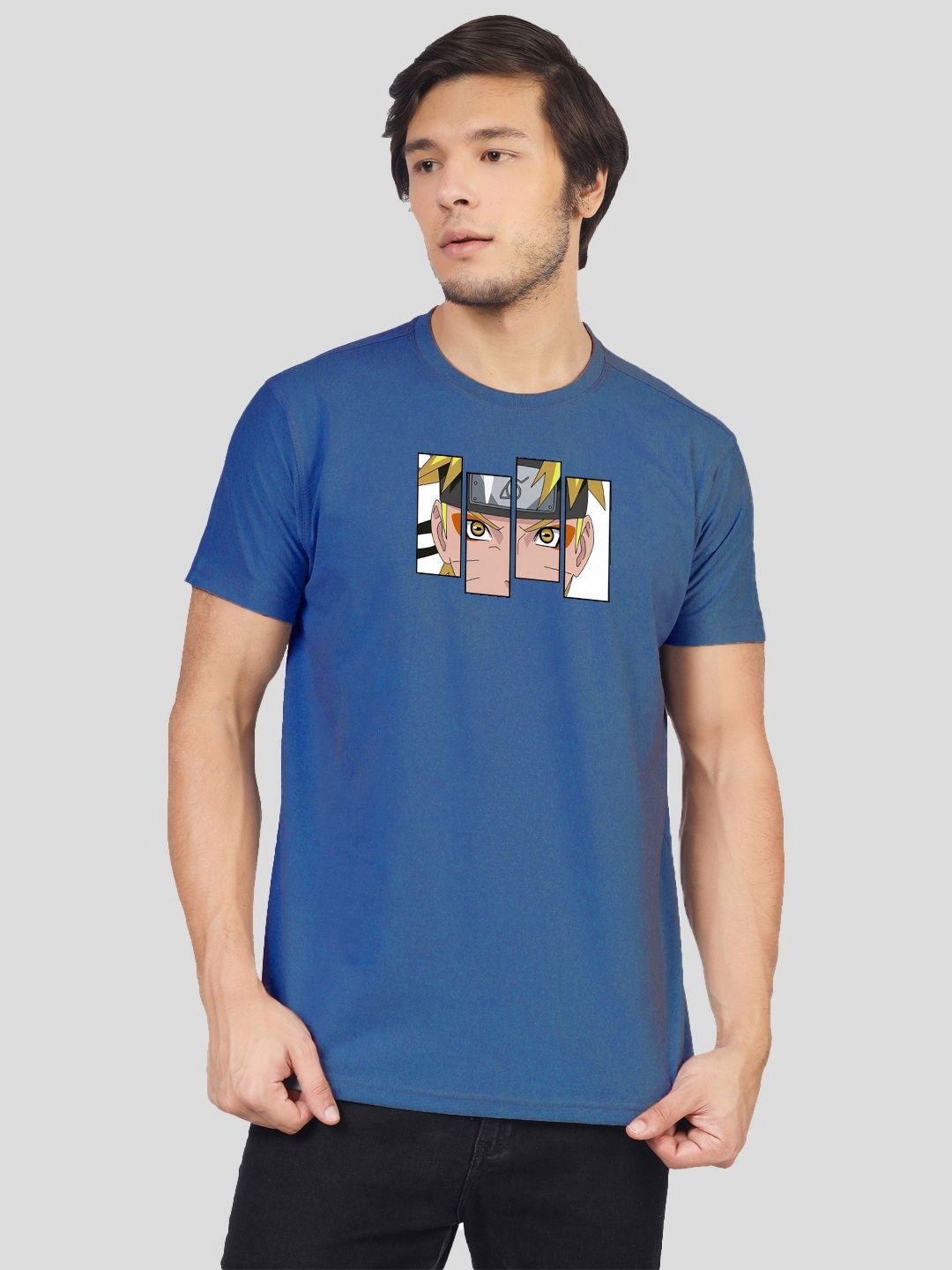 

Greylongg Men Naruto Graphic Printed Round Neck T-shirt, Blue