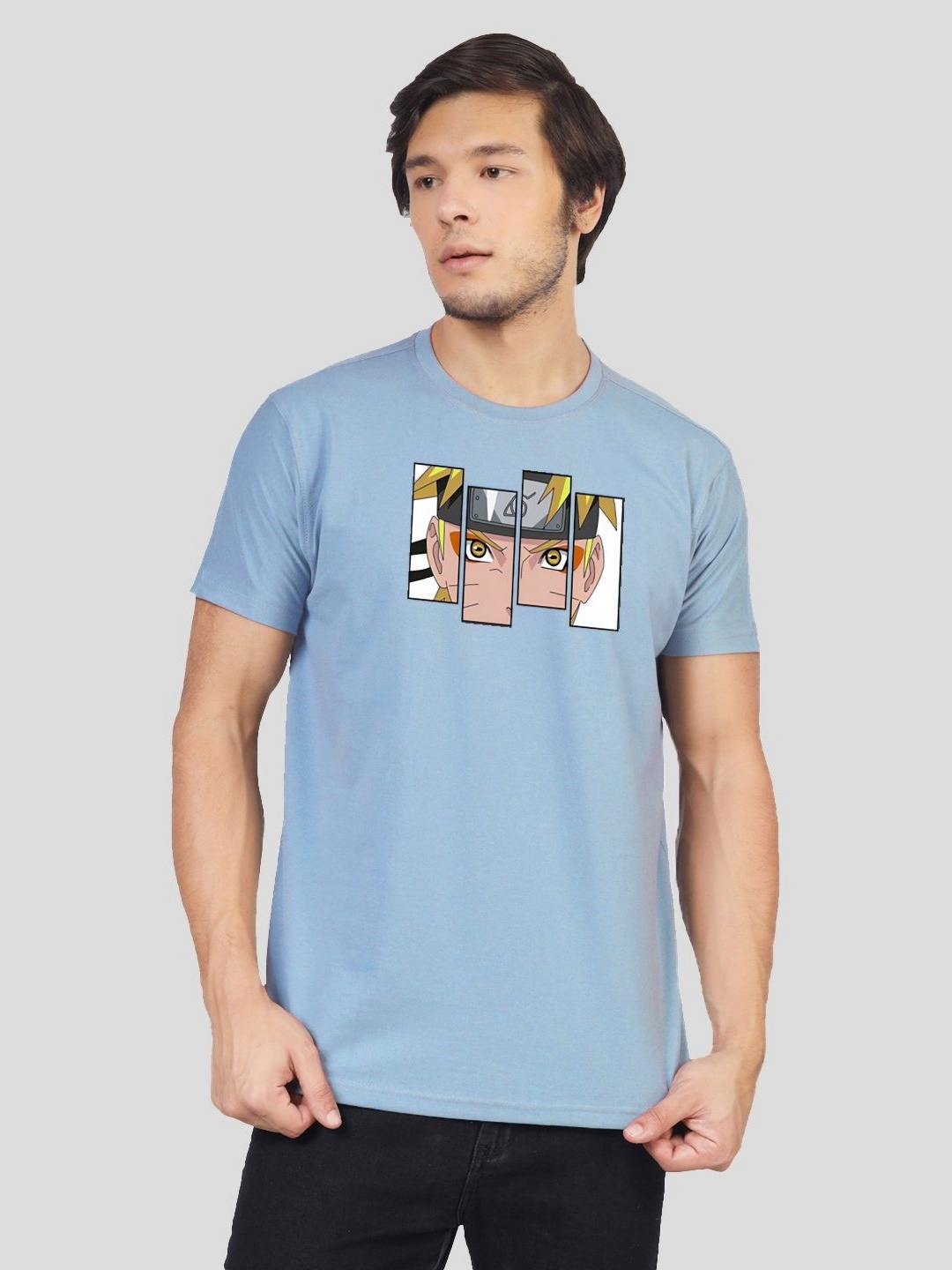 

Greylongg Men Naruto Graphic Printed Round Neck T-shirt, Blue