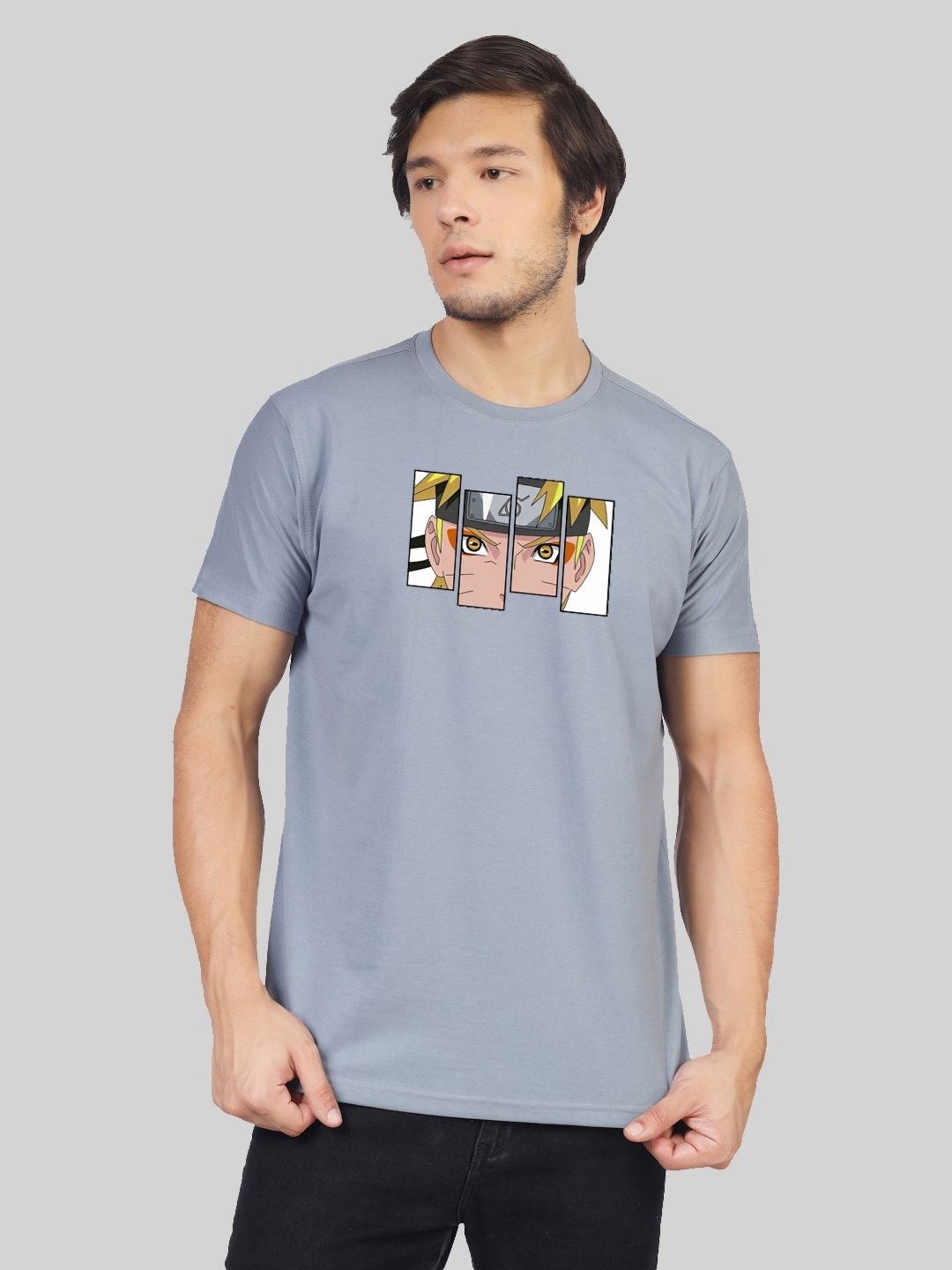 

Greylongg Men Naruto Graphic Printed Round Neck T-shirt, Grey