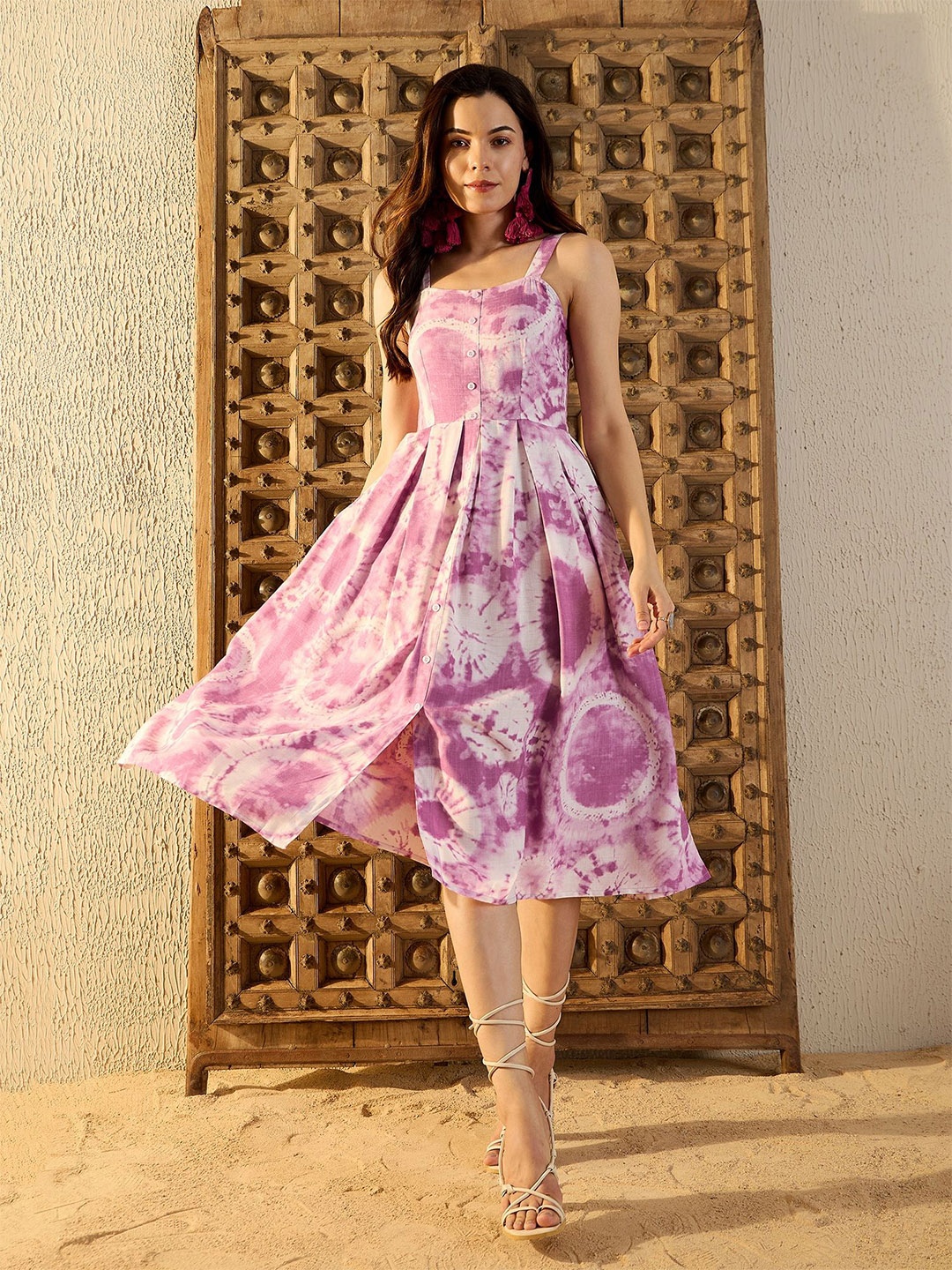 

MABISH by Sonal Jain Tie and Dye Dyed Fit & Flare Midi Dress, Lavender