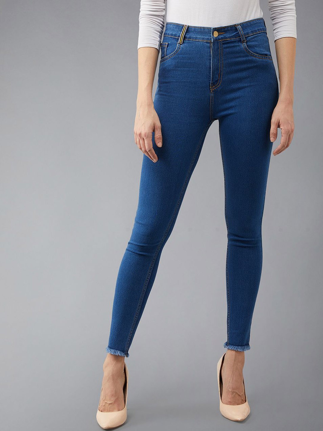 

DOLCE CRUDO Women Skinny Fit High Rise Cropped Denim Stretchable Jeans, Blue