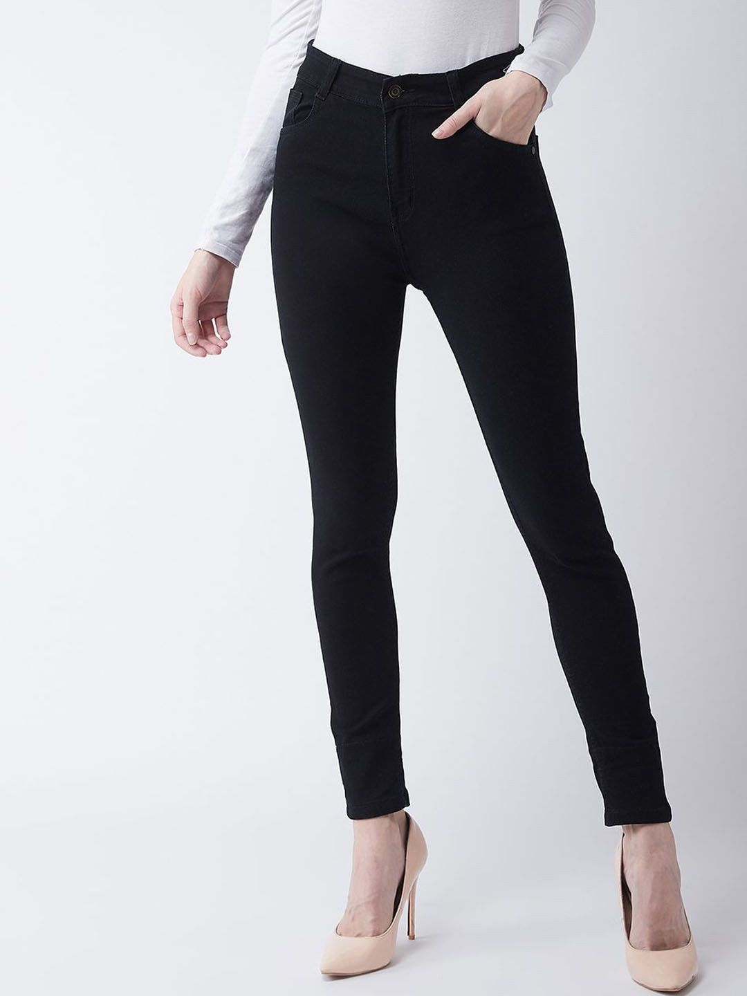 

DOLCE CRUDO High Rise Slim Fit Regular Length Stretchable Denim Jeans, Black