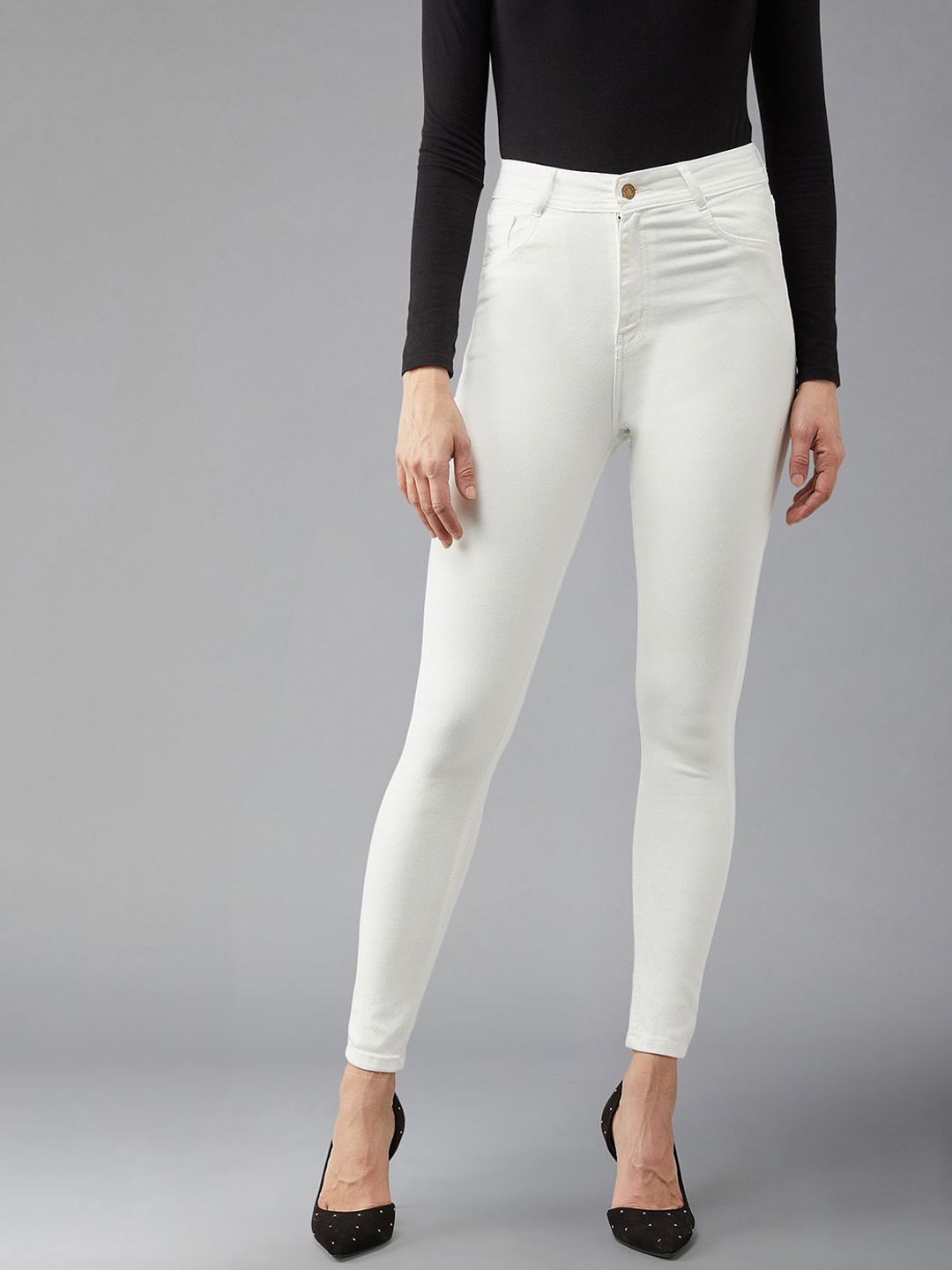 

DOLCE CRUDO Skinny Fit High Rise Clean Look Regular Length Bleached Denim Jeans, White