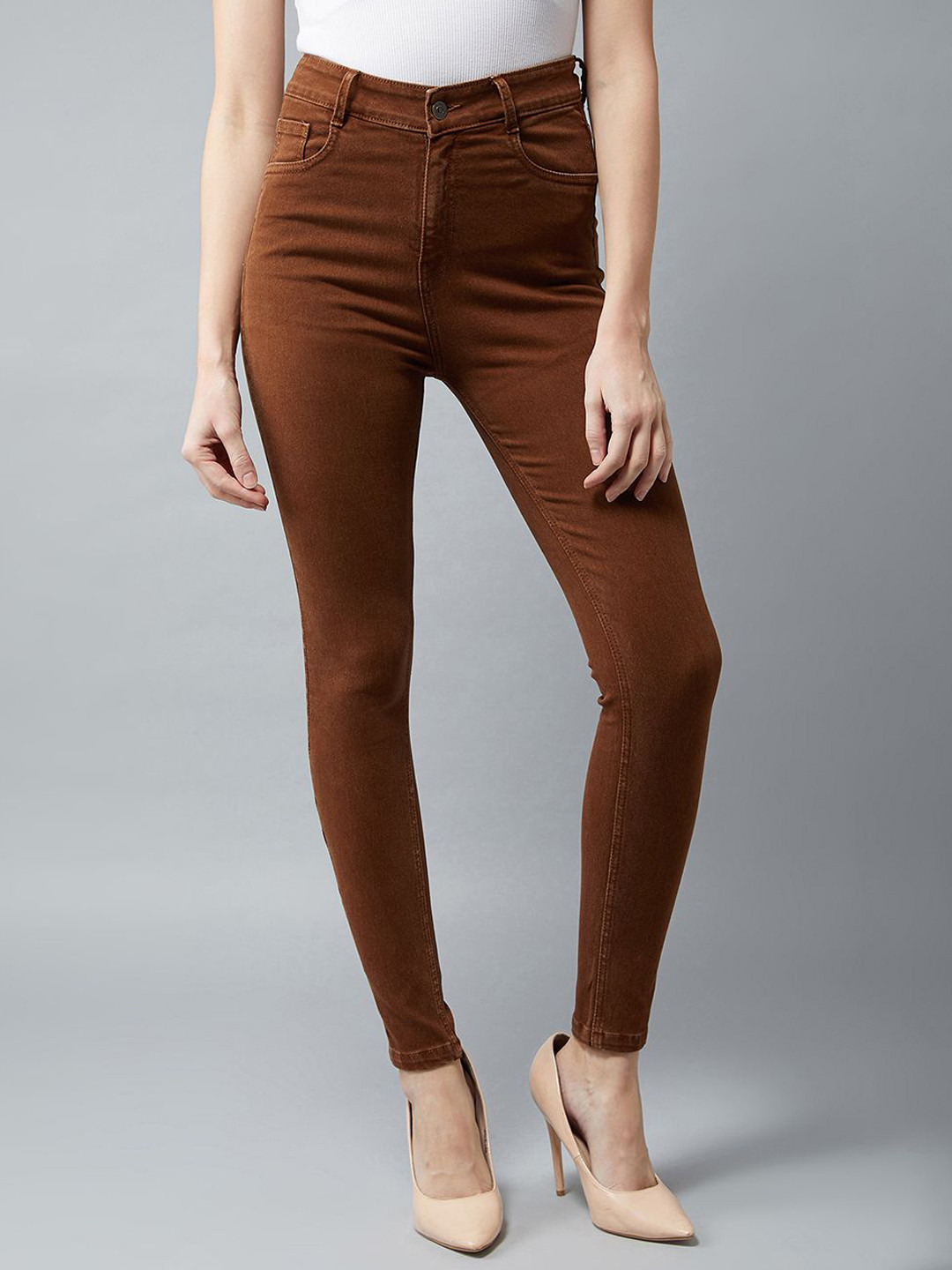 

DOLCE CRUDO Women Skinny Fit High-Rise Stretchable Jeans, Brown