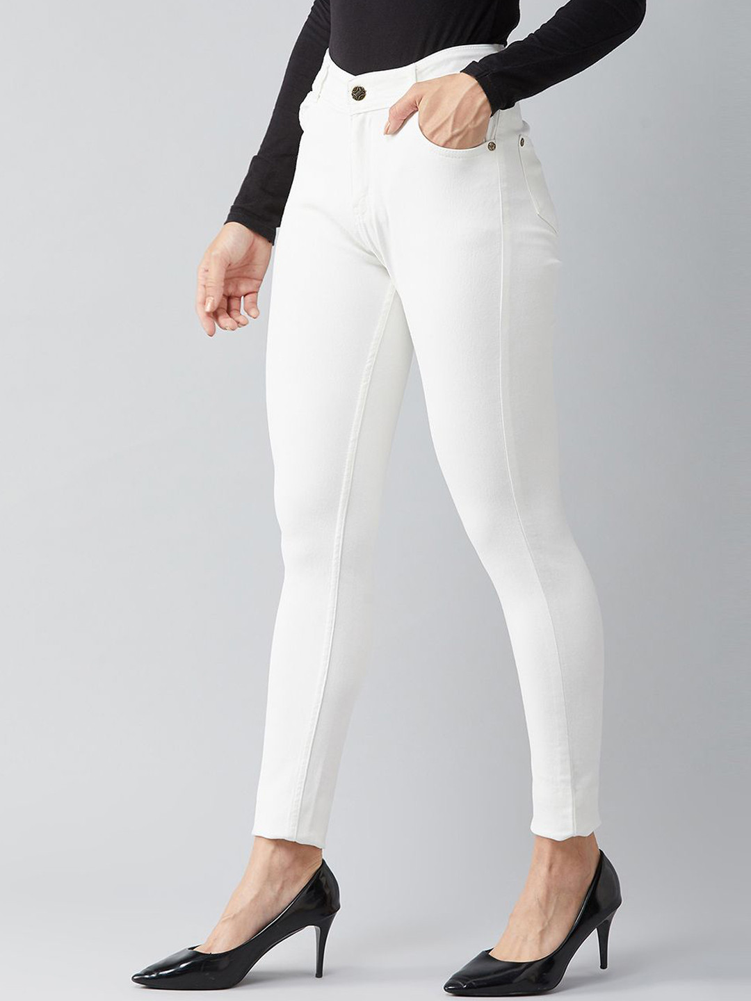 

DOLCE CRUDO Skinny High Rise Regular Length Stretchable Denim Jeans, White