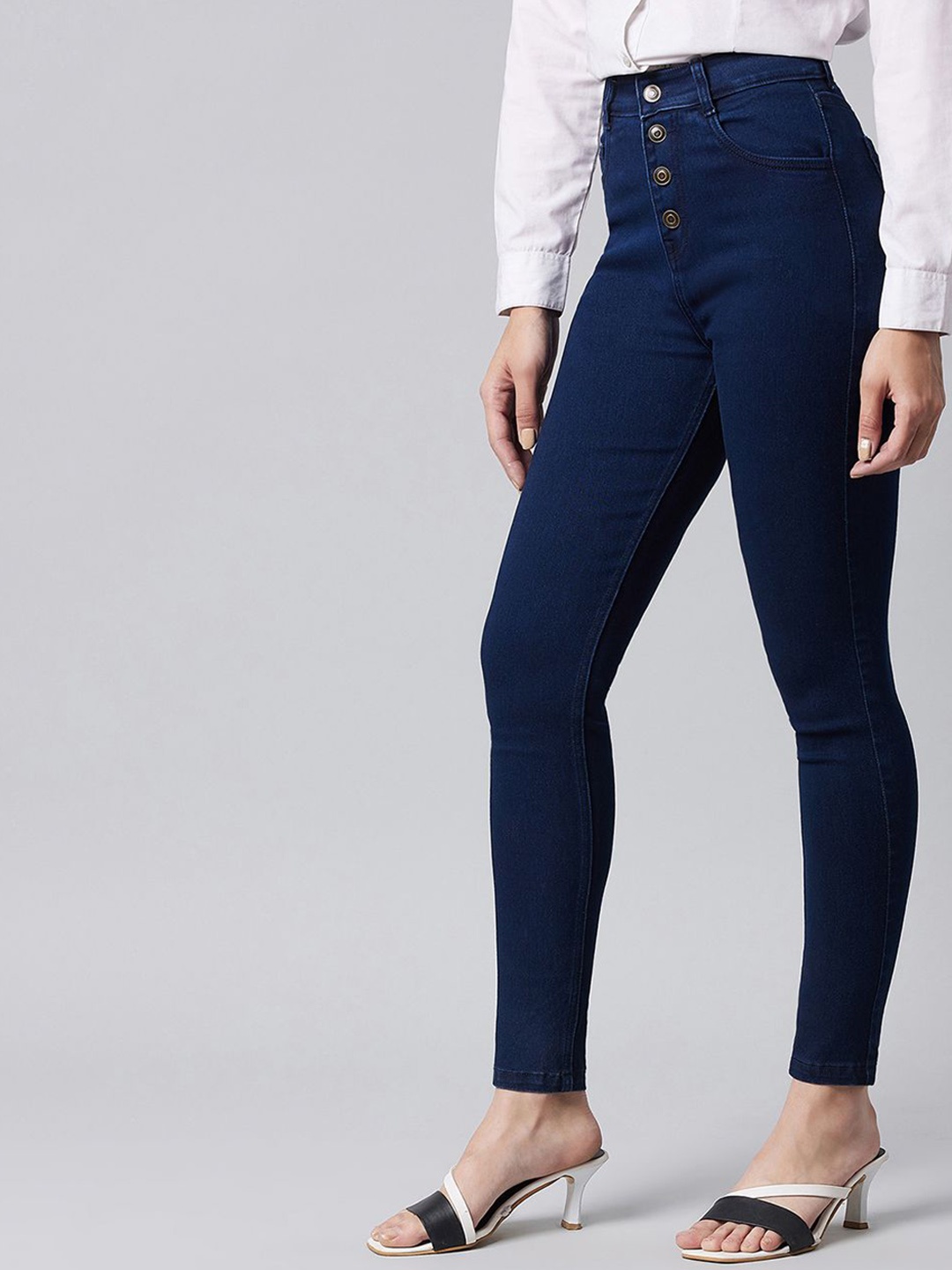 

DOLCE CRUDO Skinny Fit High Rise Clean Look Regular Stretchable Denim Jeans, Navy blue