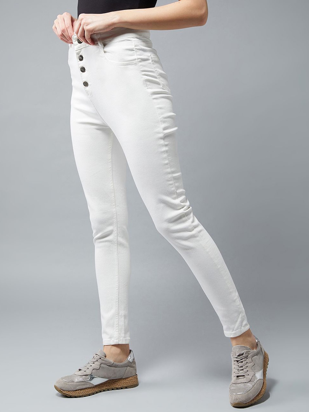

DOLCE CRUDO Skinny Fit High Rise Stretchable Regular Length Denim Jeans, White