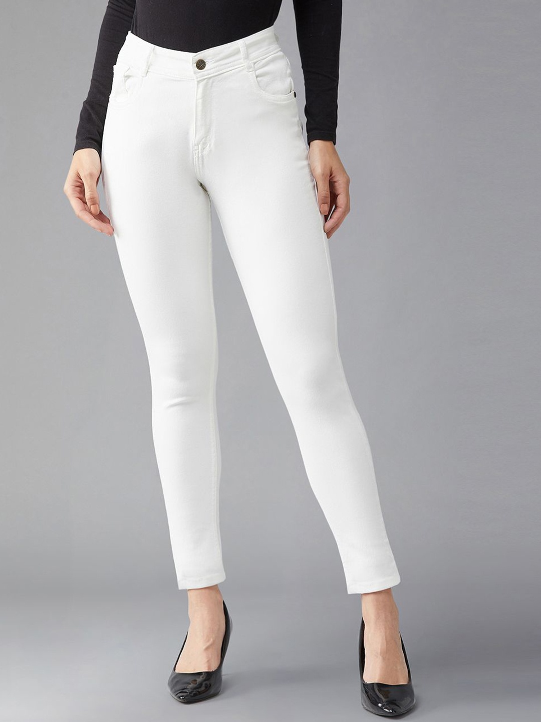 

DOLCE CRUDO Women Skinny Fit High-Rise Stretchable Jeans, White