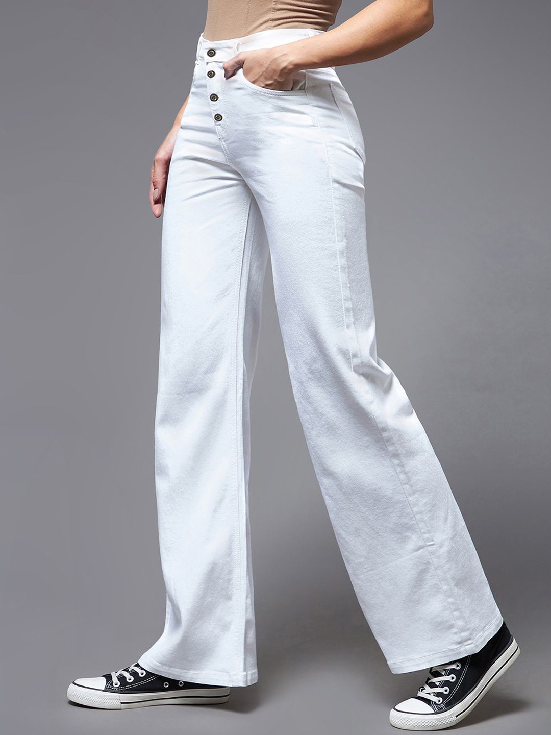 

DOLCE CRUDO Bootcut High Rise Clean Look Regular Stretchable Denim Jeans, White