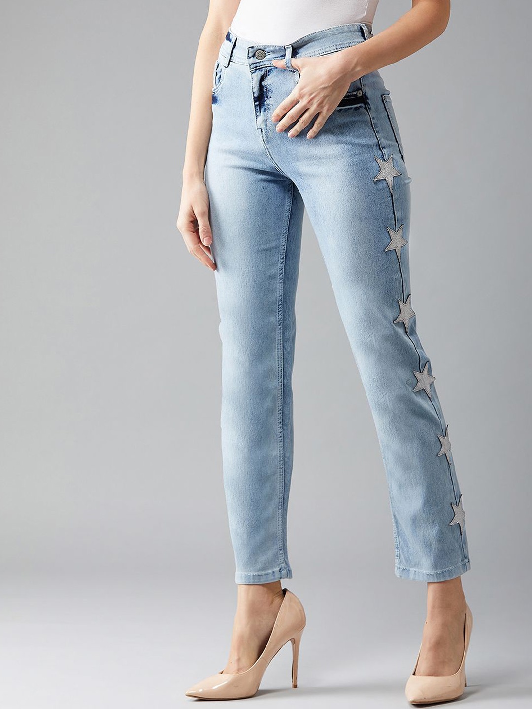 

DOLCE CRUDO Slim Fit High Rise Regular length Stretchable Denim Jeans, Blue