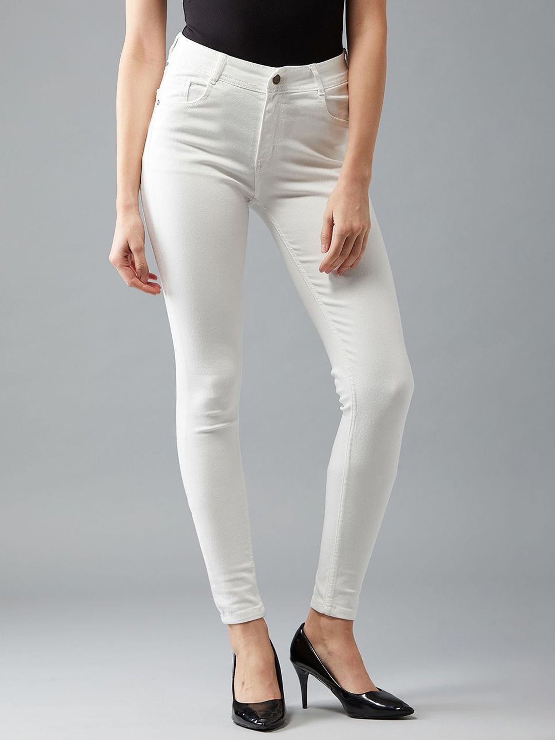 

DOLCE CRUDO Women Skinny Mid Rise Regular Length Stretchable Denim Jeans, White