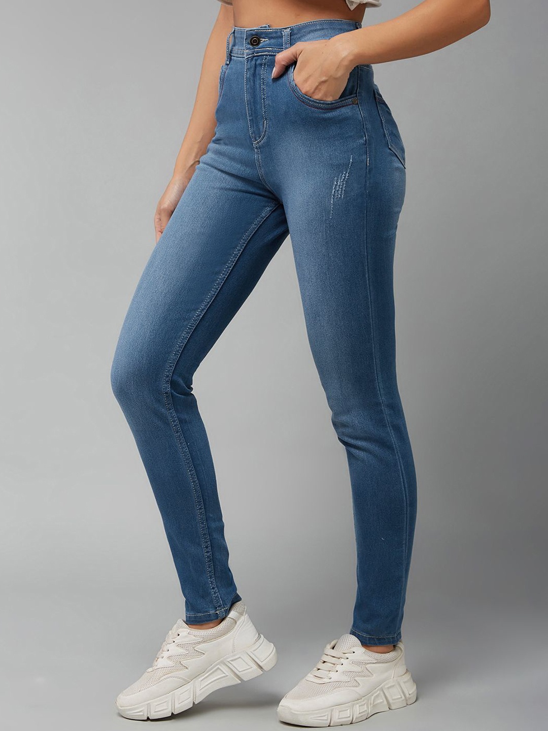 

DOLCE CRUDO Women Skinny Fit High Rise Regular Length Denim Stretchable Jeans, Blue