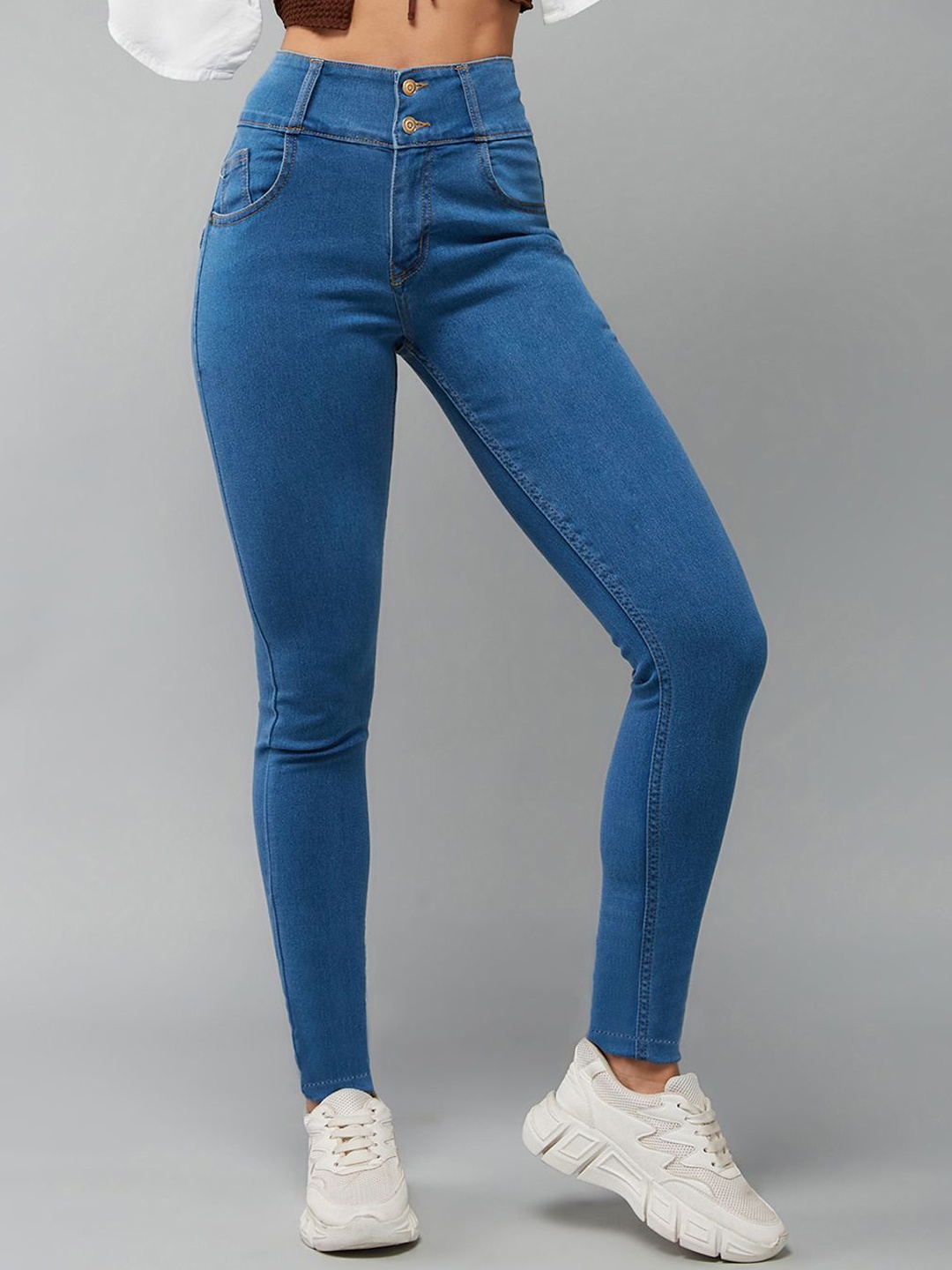 

DOLCE CRUDO Skinny Fit High Rise Ice Wash Stretchable High Waist Denim Jeans, Blue