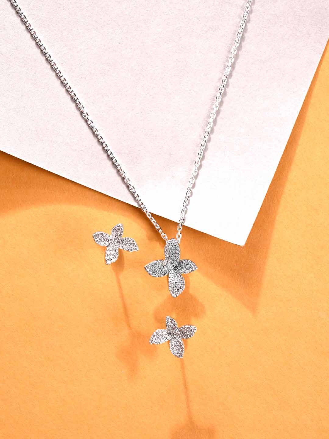 

Clara 925 Sterling Silver Rhodium Plated Cubic Zirconia Studded Jewellery Set