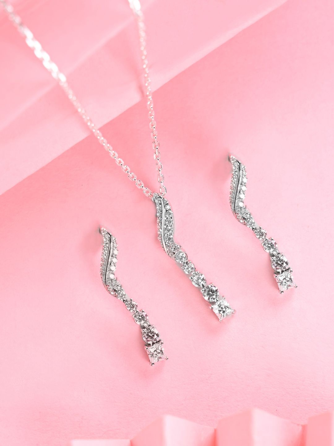 

Clara 925 Sterling Silver Rhodium Plated CZ Stone Studded Jewellery Set