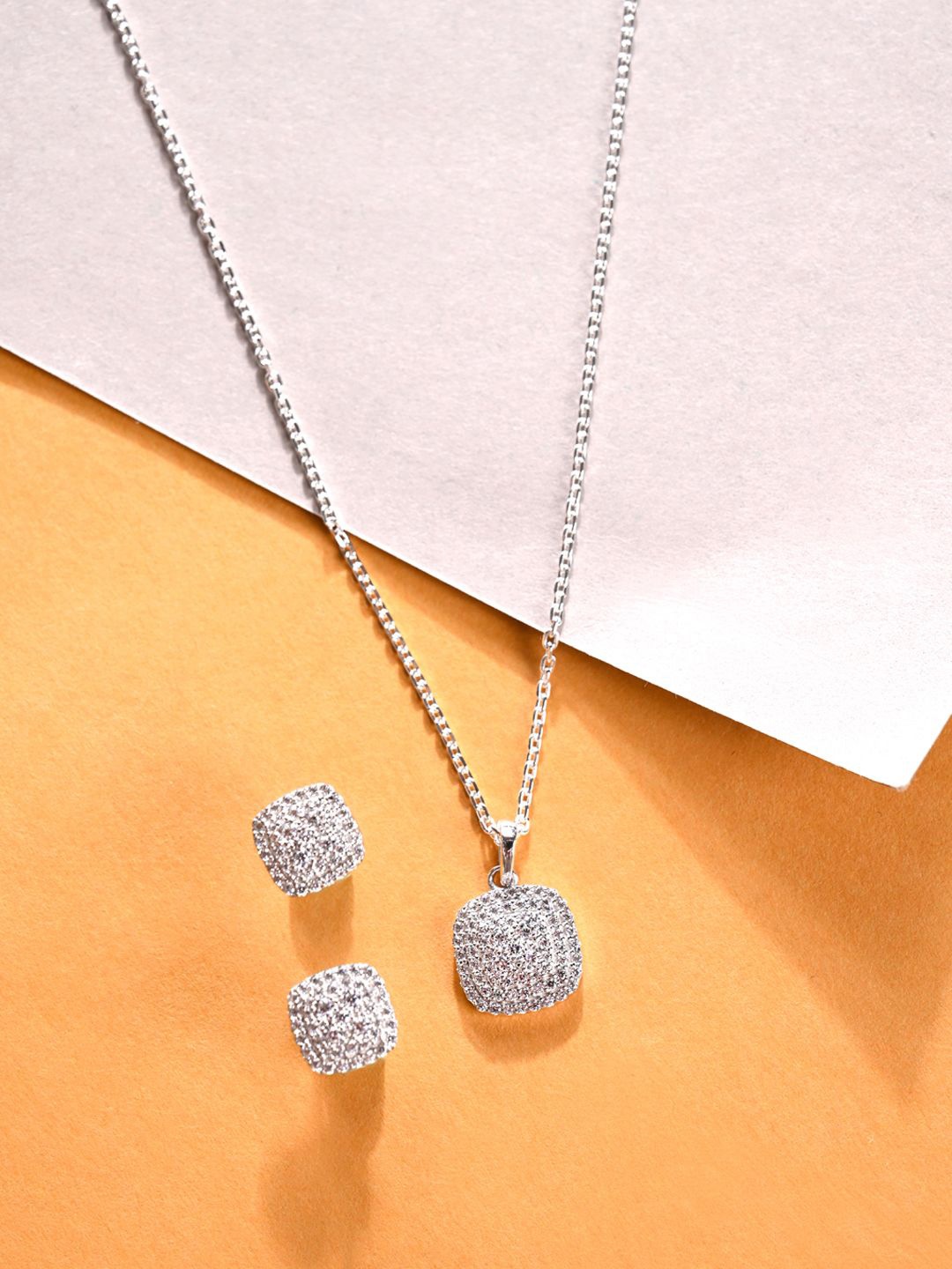 

Clara 925 Sterling Silver Rhodium Plated CZ Stone Studded Jewellery Set