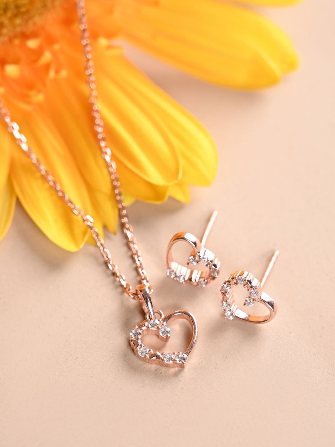 

Clara 925 Sterling Silver Rose Gold Plated CZ Stone Studded Jewellery Set