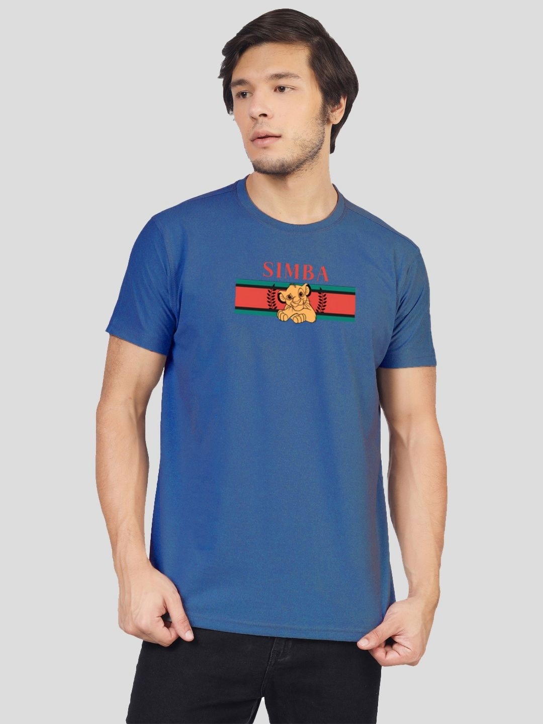 

Greylongg Men Simba Graphic Printed Round Neck T-shirt, Blue