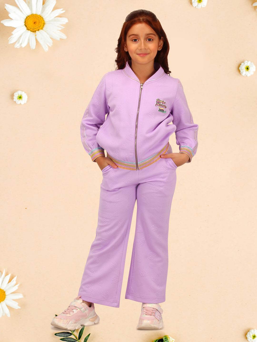 

CUTECUMBER Girls Patterned Ankle- Length Tracksuits, Purple