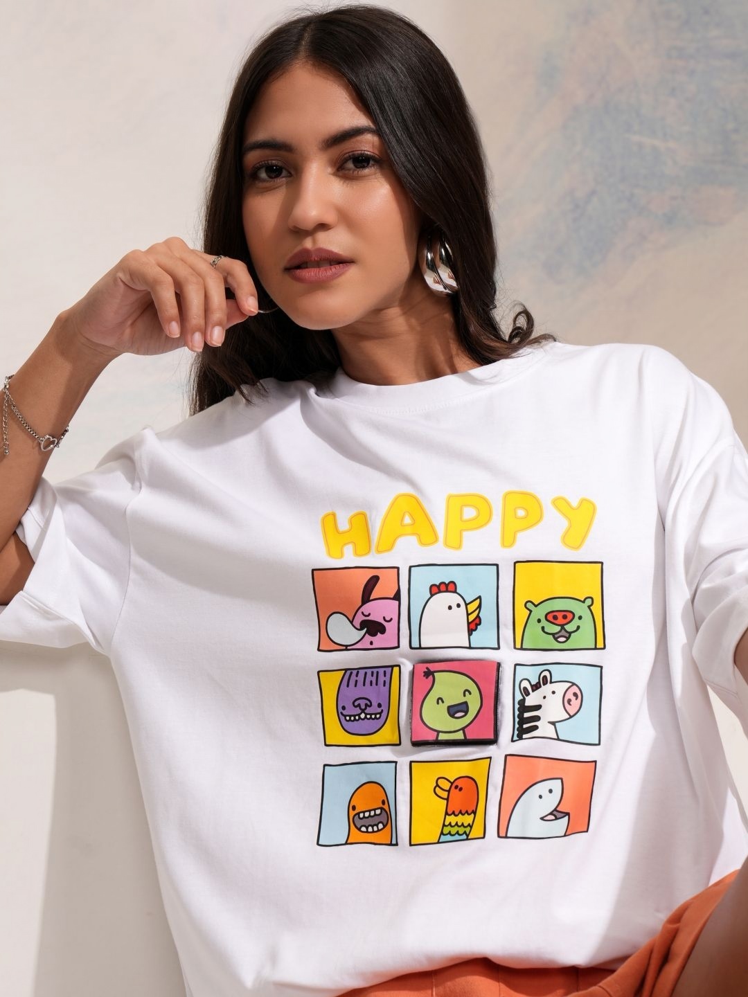 

Street By Tokyo Talkies Women Graphic Printed Round Neck Cotton Oversized T-shirt, White