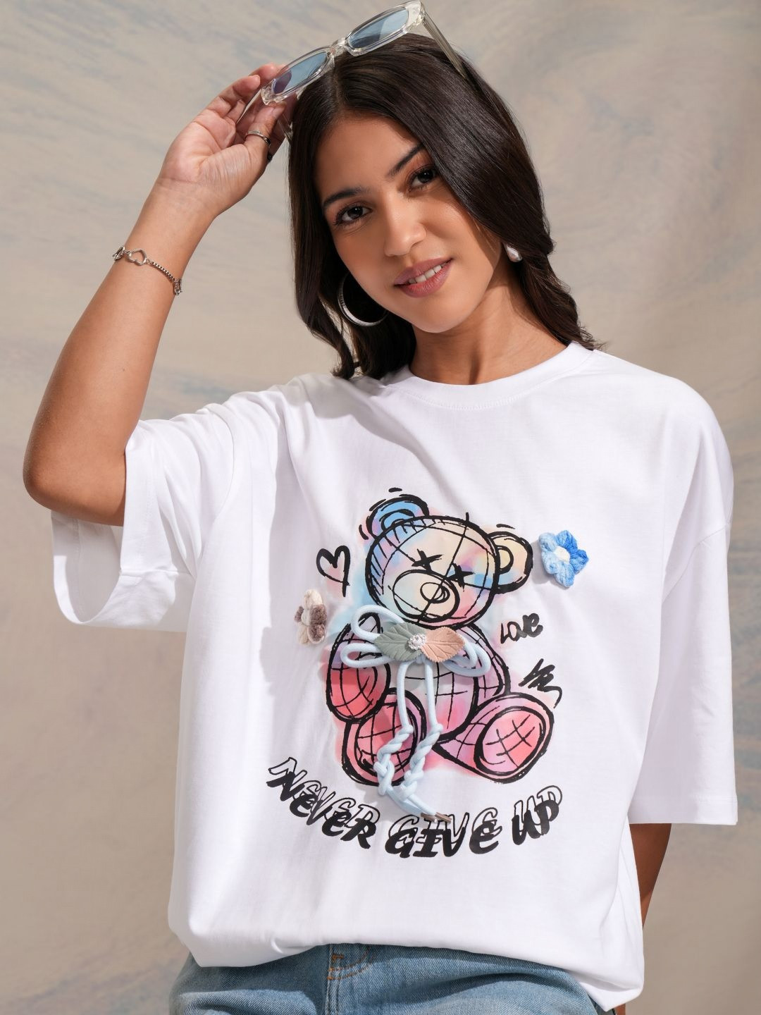 

Street By Tokyo Talkies Women Graphic Printed Round Neck Cotton Oversized T-shirt, White
