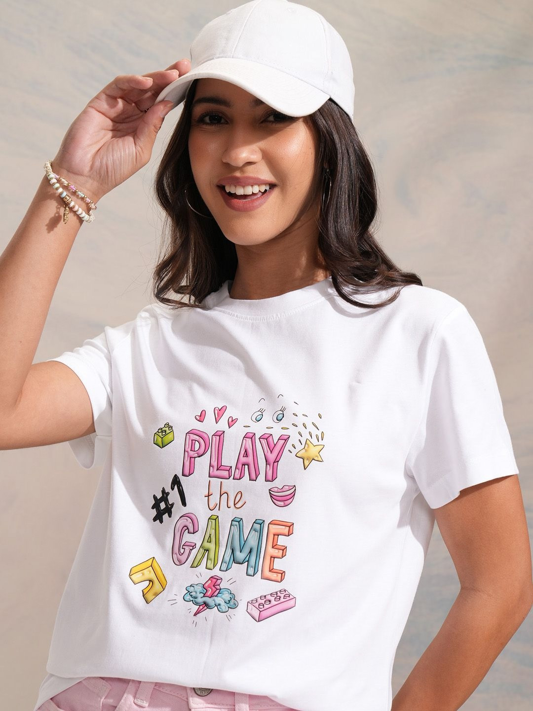

Street By Tokyo Talkies Women Graphic Printed Round Neck Cotton Oversized T-shirt, White