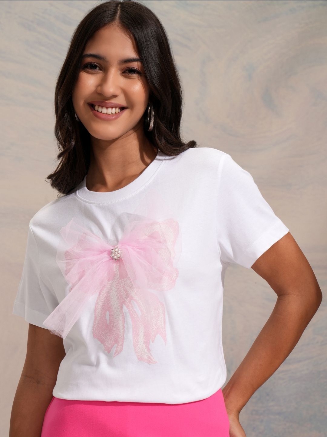 

Tokyo Talkies Women Self Design Round Neck Cotton Relaxed Fit T-shirt, White