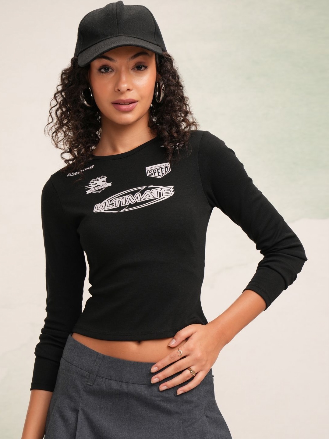 

Tokyo Talkies Women Graphic Printed Round Neck Slim Fit T-shirt, Black