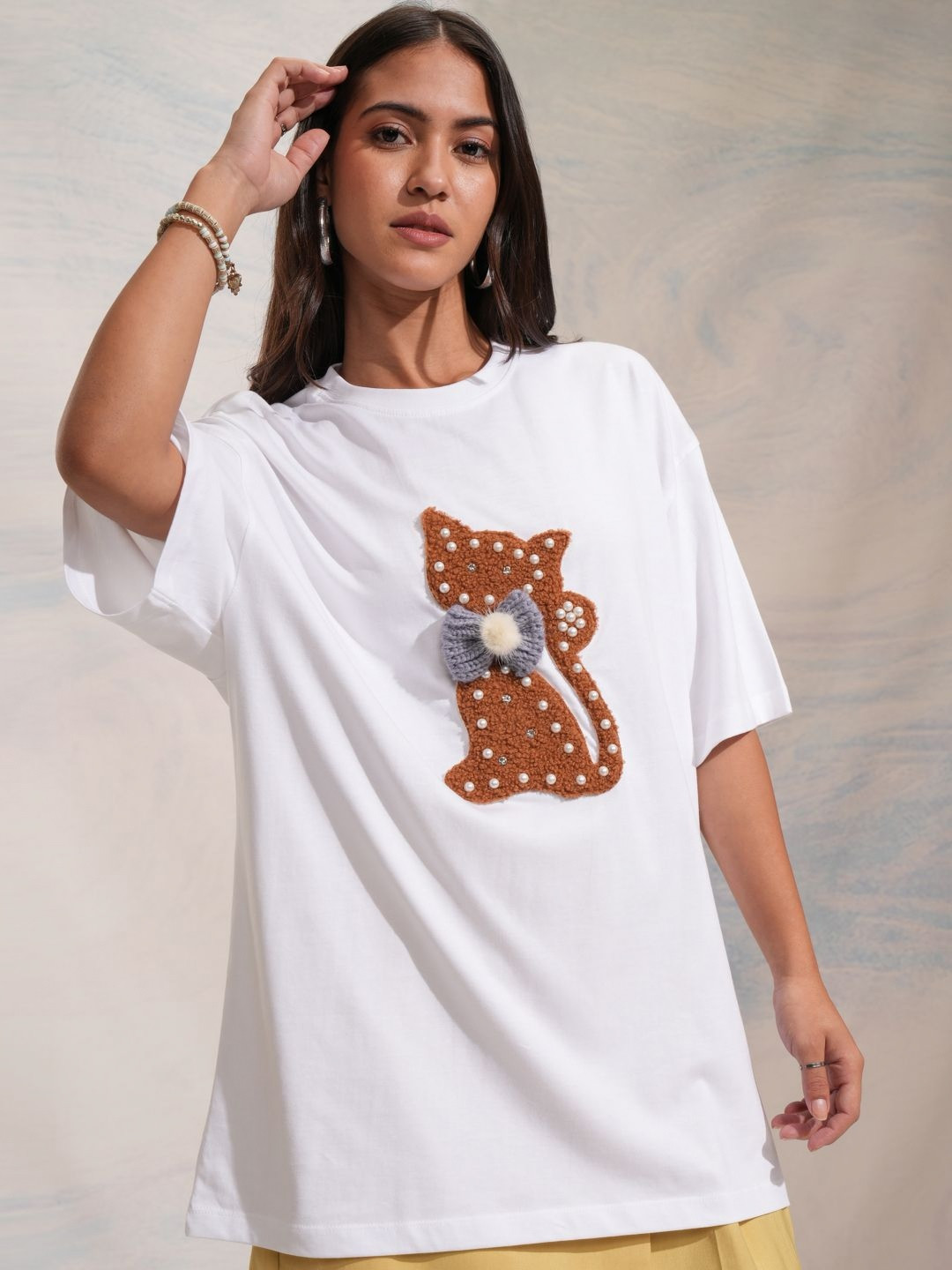 

Street By Tokyo Talkies Women Embroidered Oversized Tshirt, White