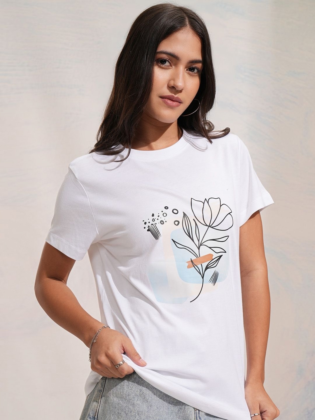 

Street By Tokyo Talkies Women Graphic Printed Round Neck Cotton Oversized T-shirt, White