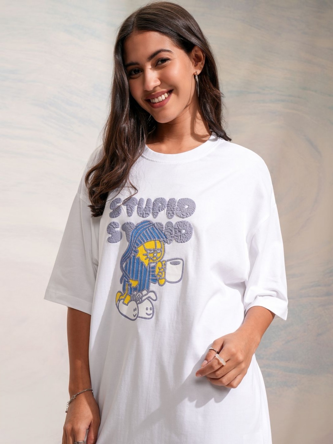 

Street By Tokyo Talkies Women Embroidered Oversized Tshirt, White